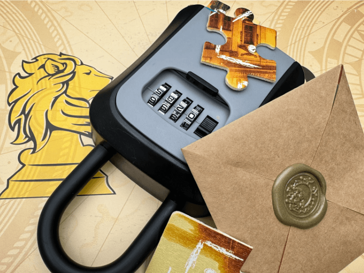 Kłódka szyfrowa, puzzle i zapieczętowana koperta — elementy gry miejskiej URB Games