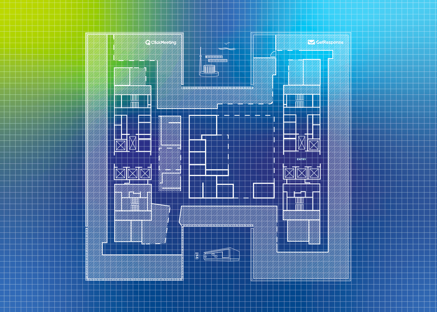 Mapa gry w budynku biurowym - gra zorganizowana dla GetResponse i ClickMeeting